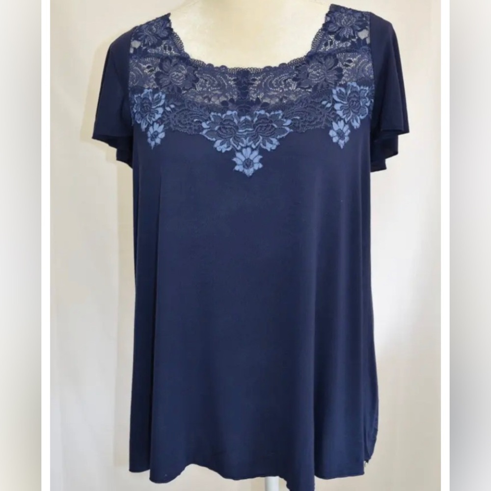 Soma Navy Blue Embroidered Stretch Soft, Pullover Blouse Top, tunic styl…